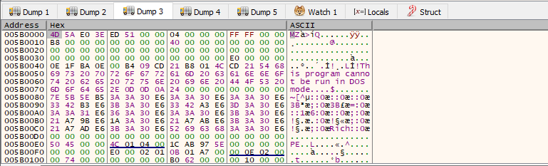 MZ Header in Dump Three