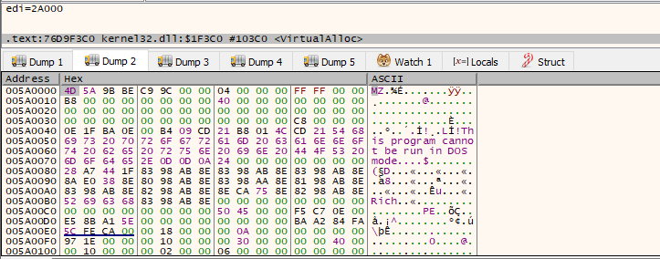 MZ Header in Dump Two