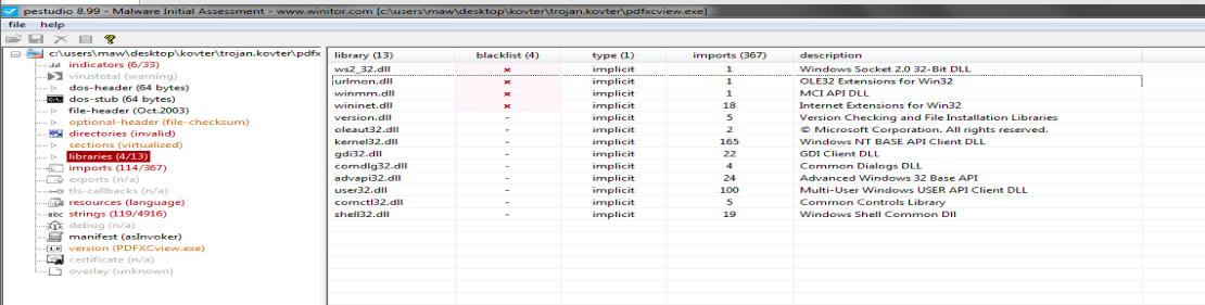 Overview from PEStudio